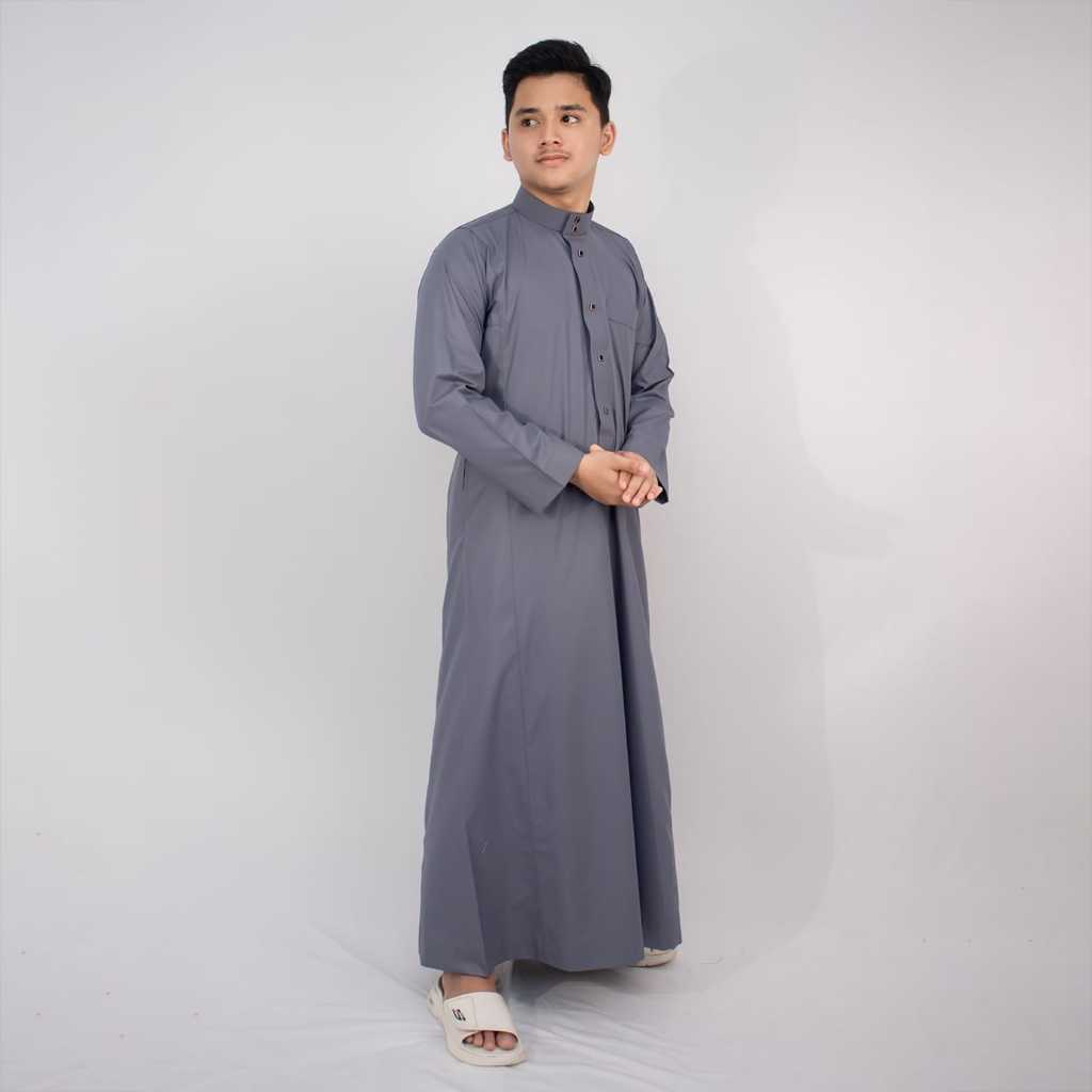 Gamis Madinah Dengan Kancing - Abu-Abu Tua