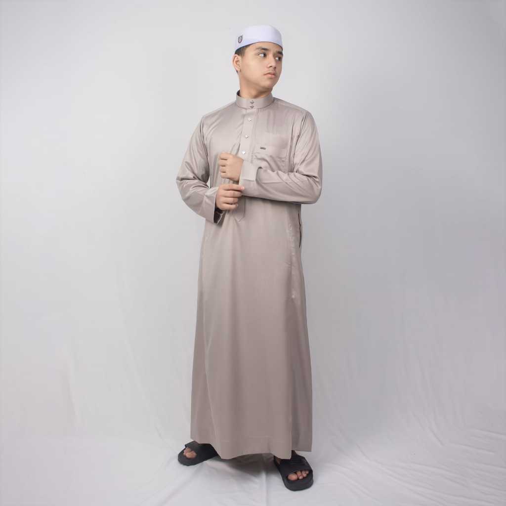 Gamis Manset Haromain - coklat susu